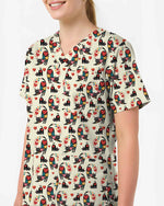 Cute Black Cat Heart EKG Scrub Top - Scrubloop
