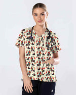 Cute Black Cat Heart EKG Scrub Top - Scrubloop