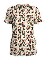 Cute Black Cat Heart EKG Scrub Top - Scrubloop