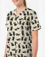Cute Black Nurse Cats Medical Scrub Top - Scrubloop