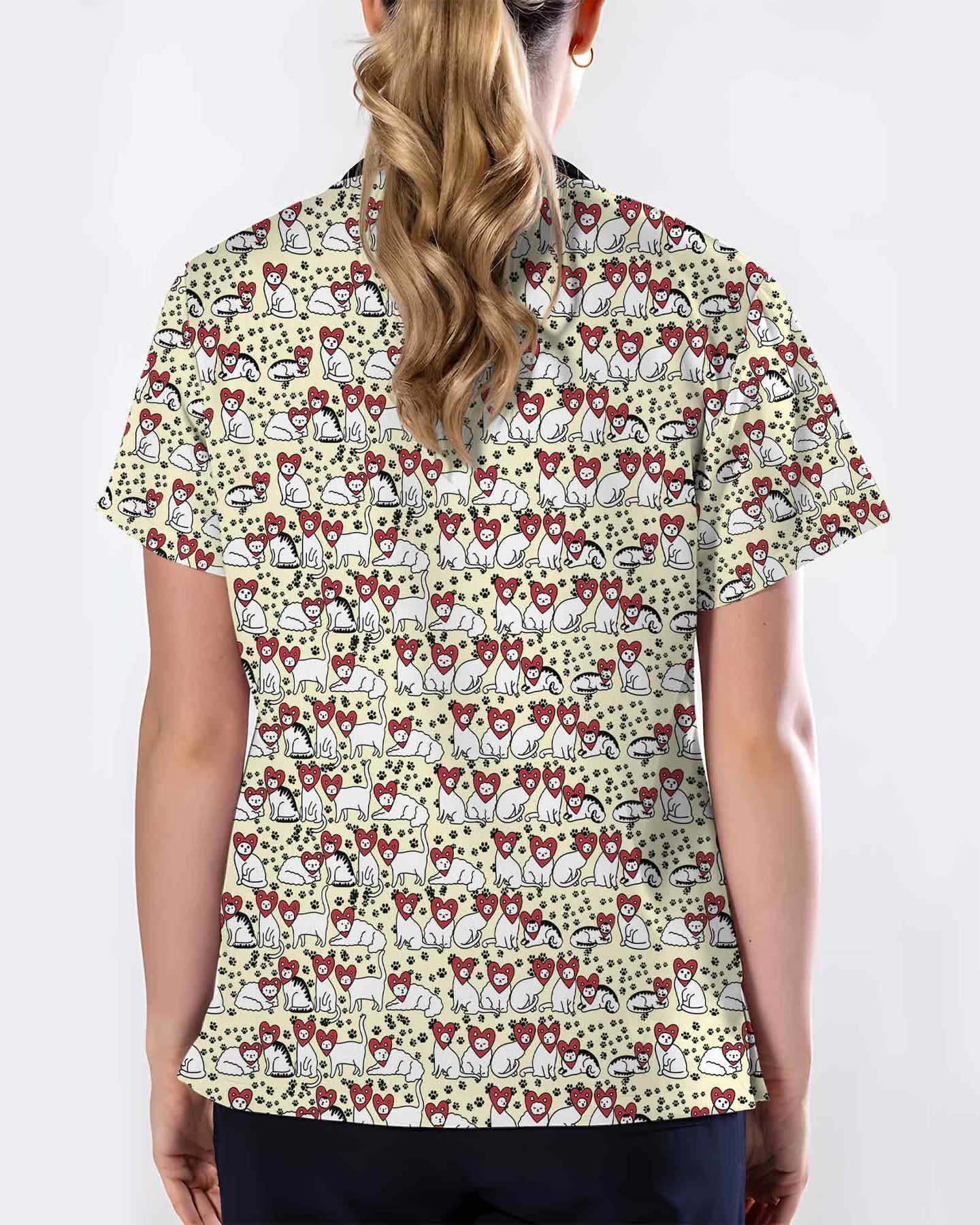Cute Cat Heart Scrub Top - Scrubloop