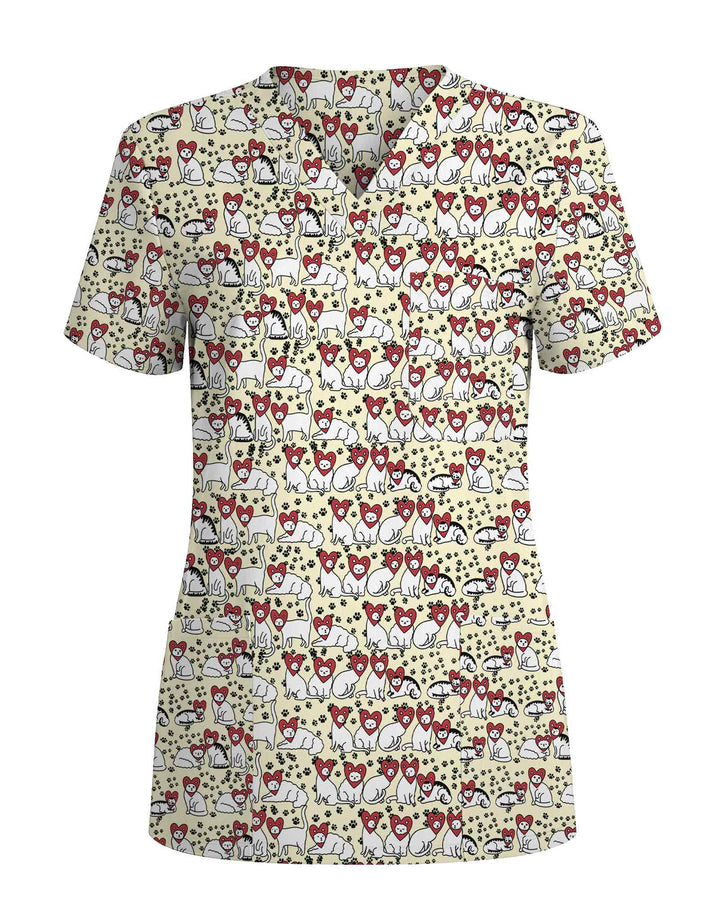 Cute Cat Heart Scrub Top