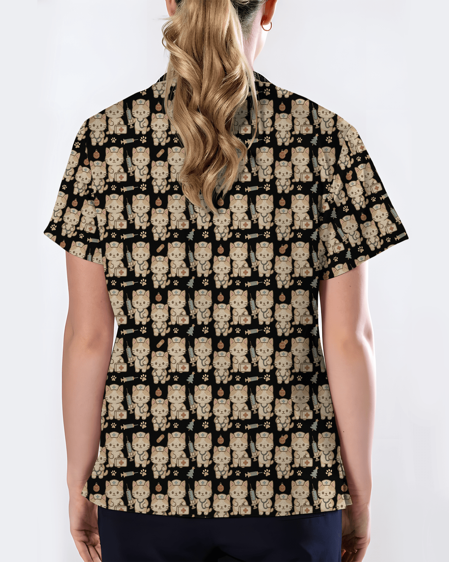 Cute Chibi Cat Christmas Medical Nurse Scrub Top - Scrubloop