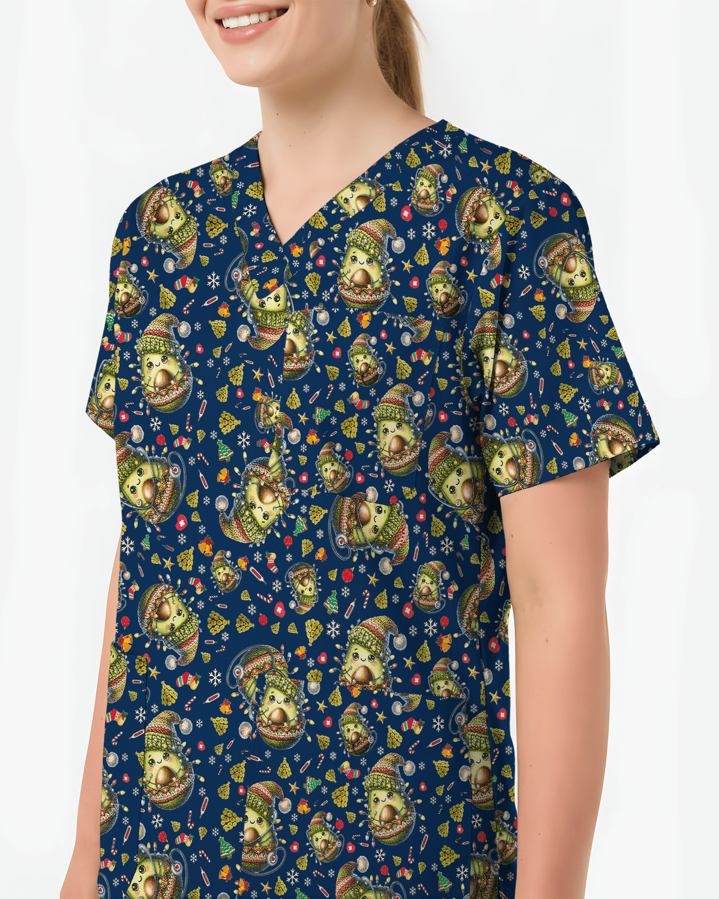 Cute Christmas Avocado Medical Scrub Top - Scrubloop