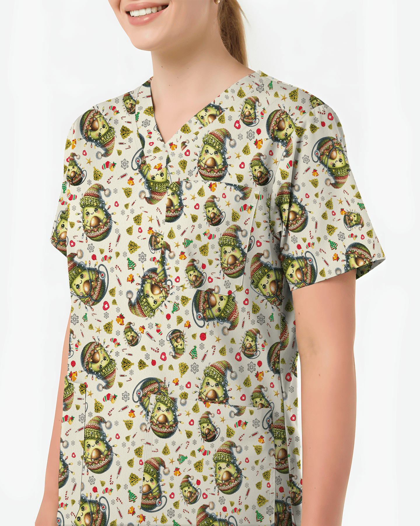 Cute Christmas Avocado Medical Scrub Top - Scrubloop