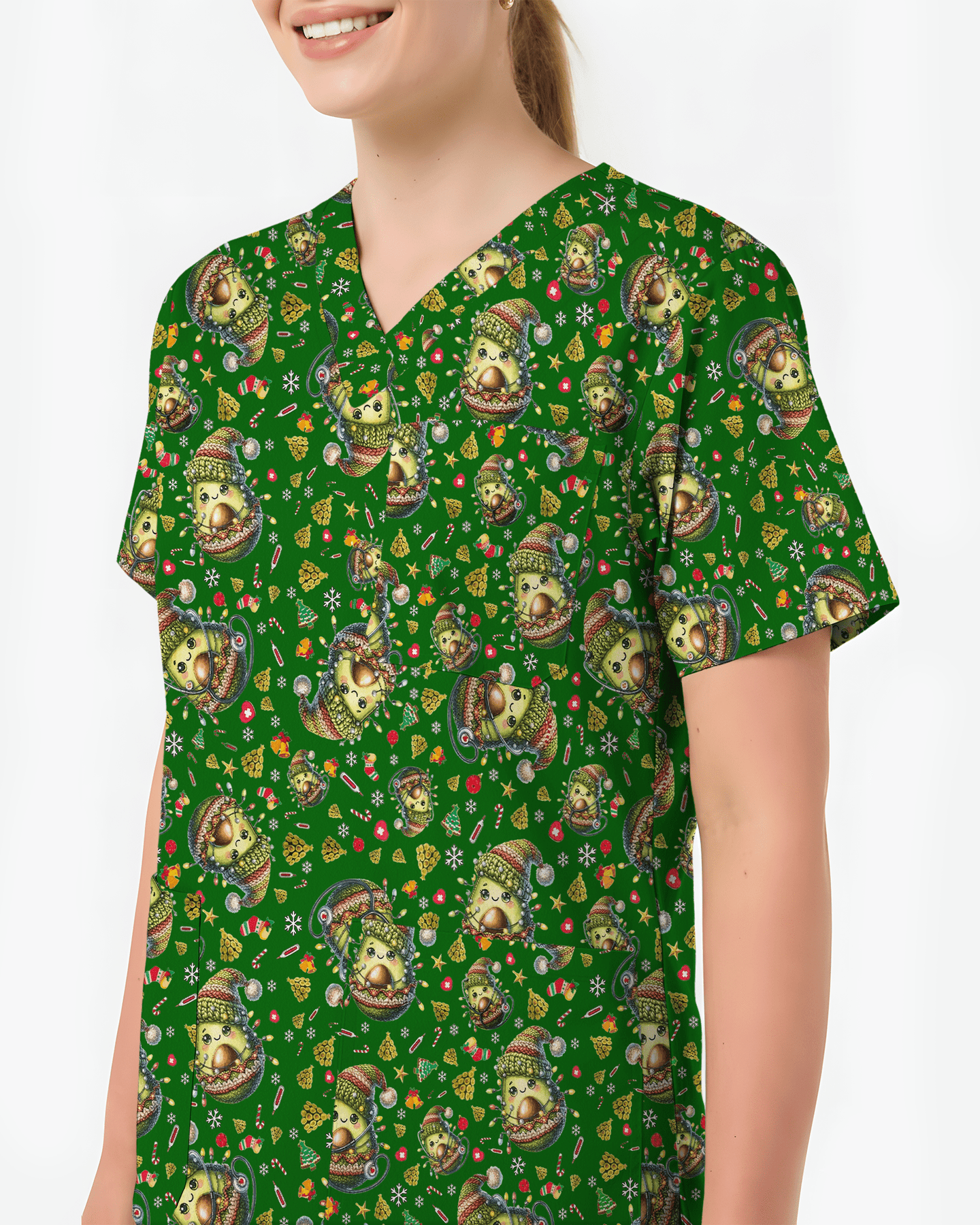 Cute Christmas Avocado Medical Scrub Top - Scrubloop