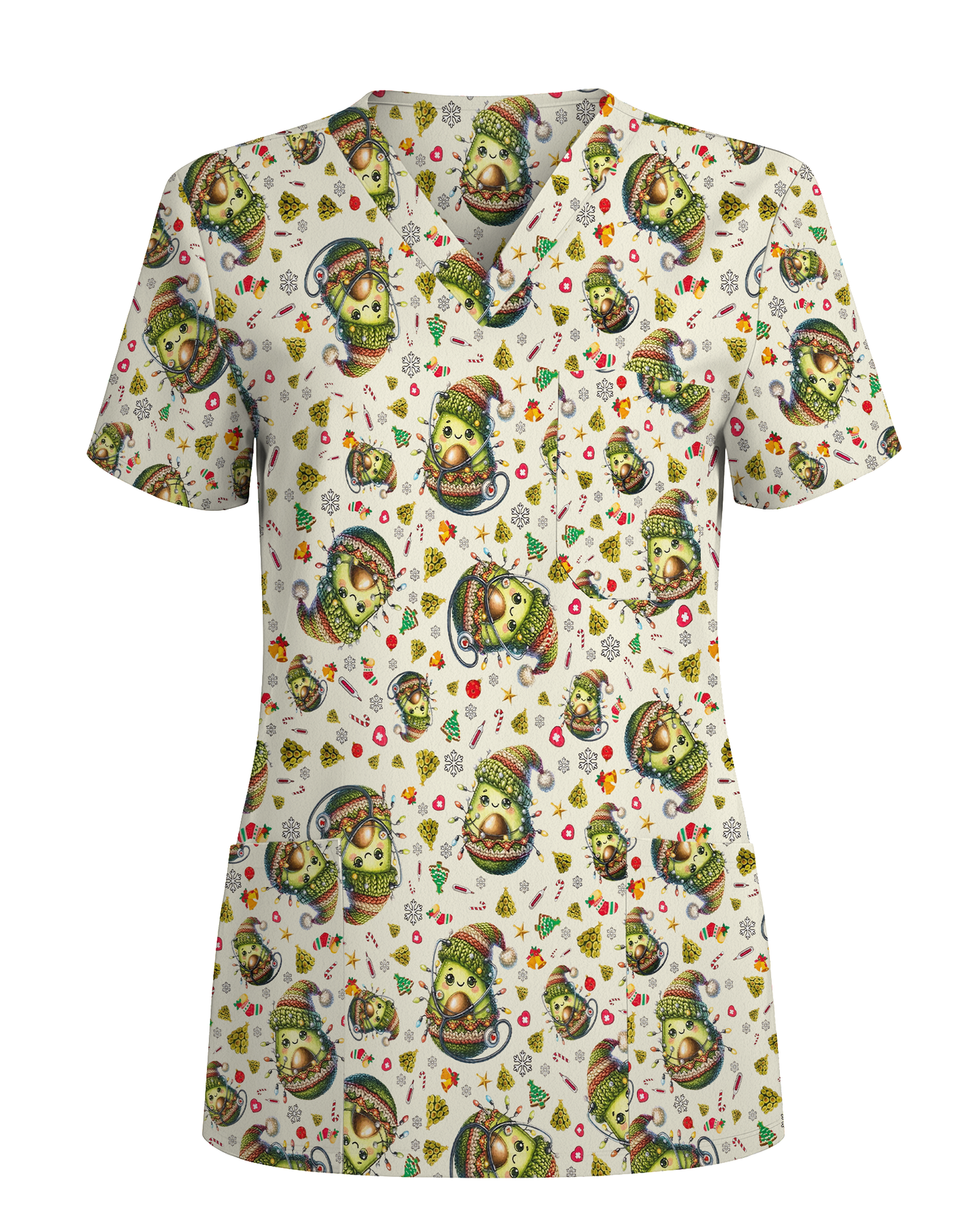 Cute Christmas Avocado Medical Scrub Top - Scrubloop