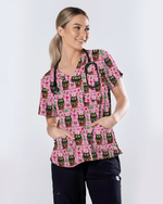 Cute Christmas Black Cat Nursing Scrub Top - Scrubloop