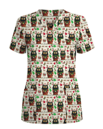 Cute Christmas Black Cat Nursing Scrub Top - Scrubloop
