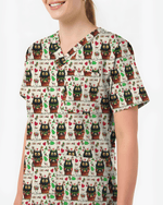 Cute Christmas Black Cat Nursing Scrub Top - Scrubloop