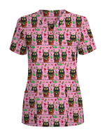 Cute Christmas Black Cat Nursing Scrub Top - Scrubloop