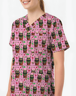 Cute Christmas Black Cat Nursing Scrub Top - Scrubloop