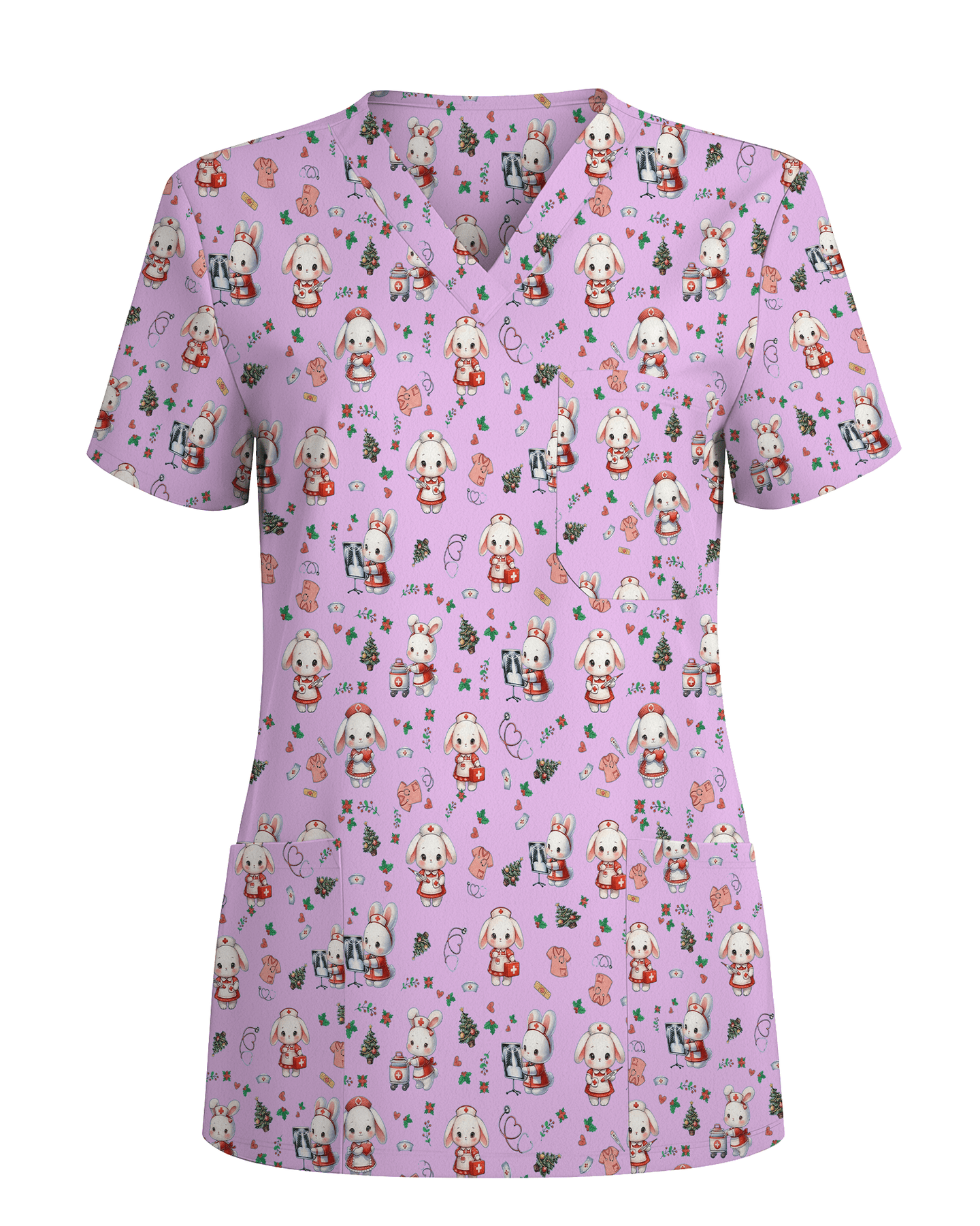 Cute Christmas Bunny Medical Scrub Top - Scrubloop