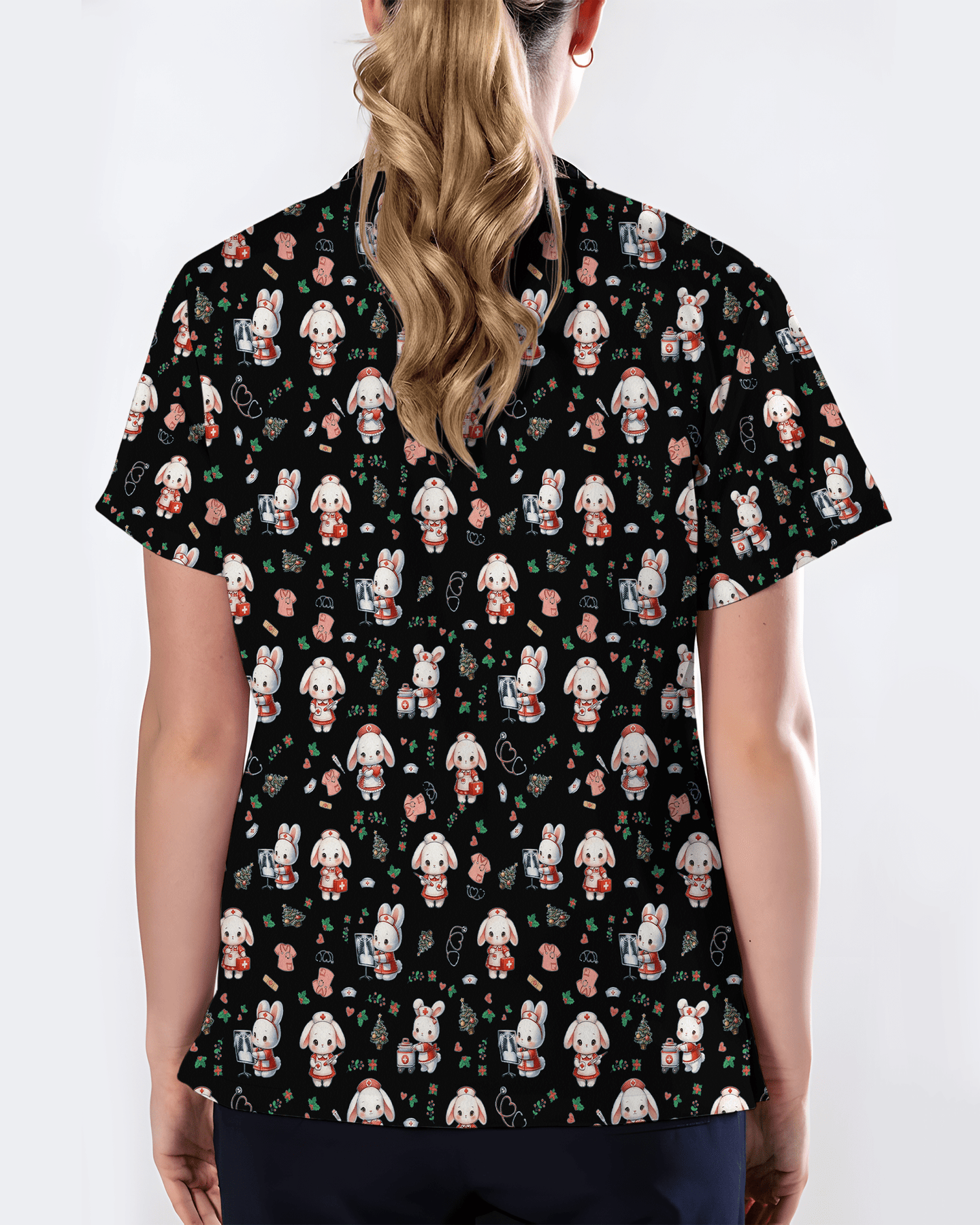 Cute Christmas Bunny Medical Scrub Top - Scrubloop