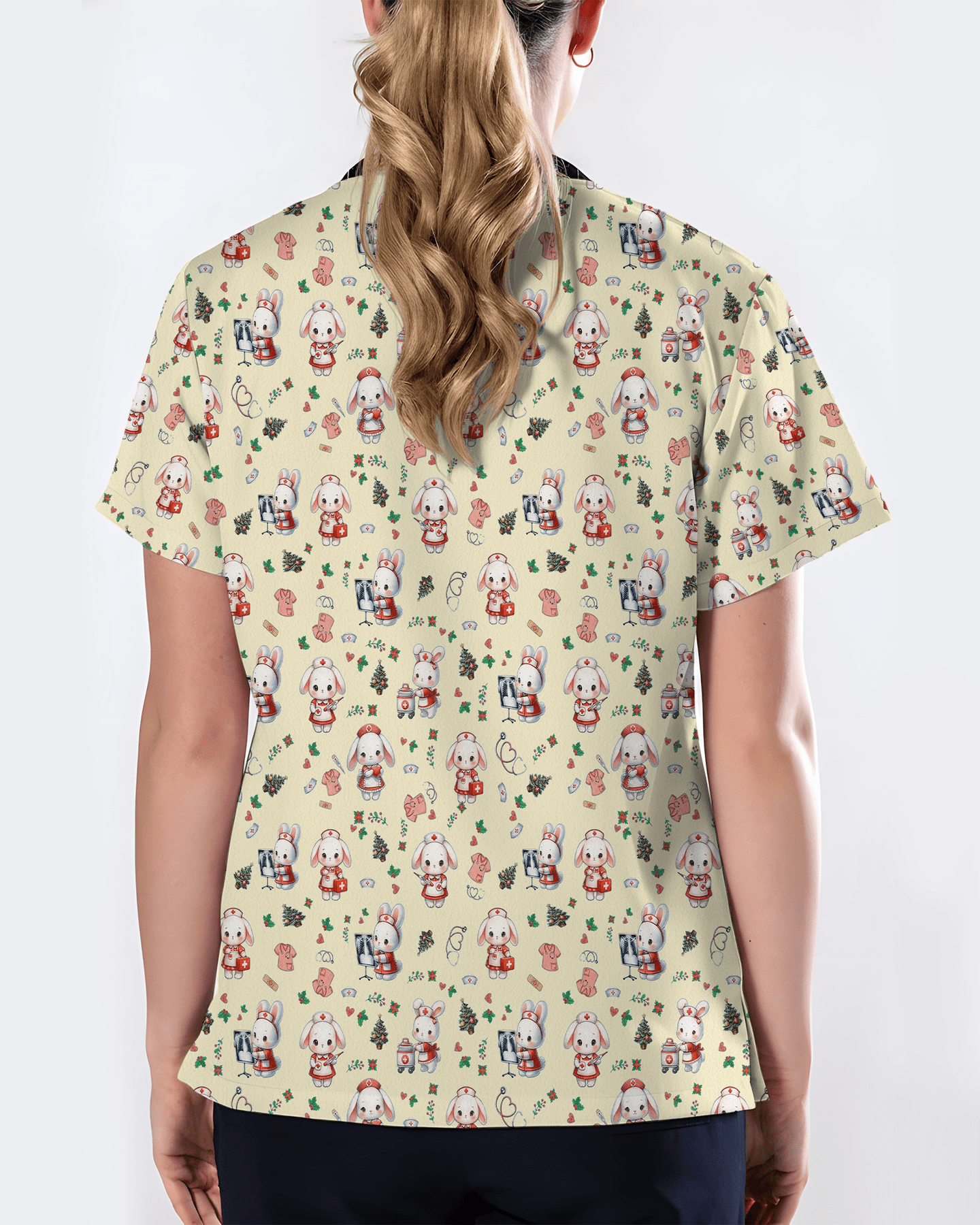 Cute Christmas Bunny Medical Scrub Top - Scrubloop