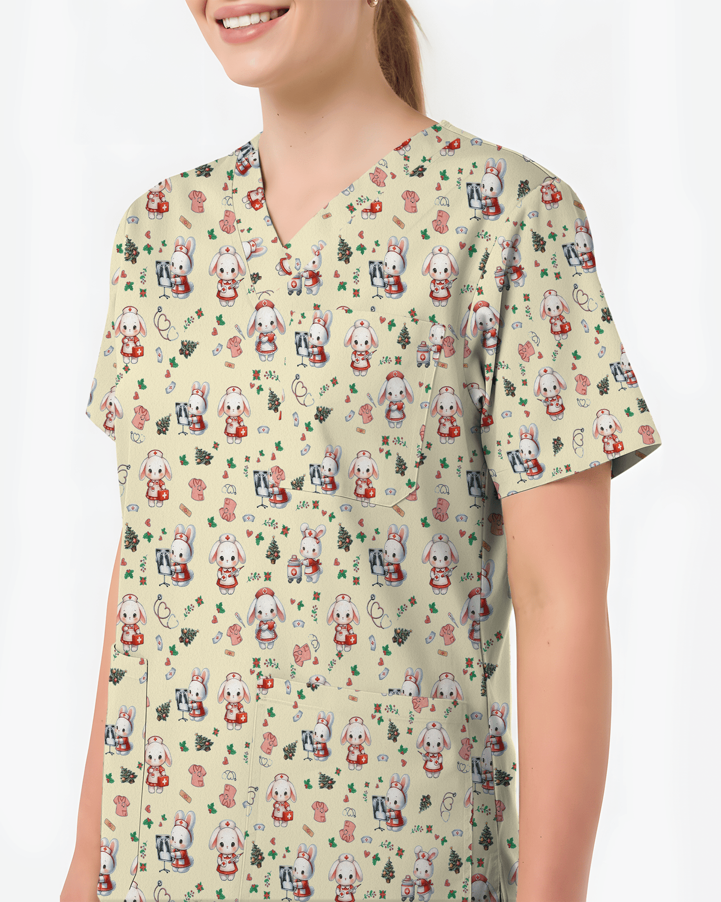 Cute Christmas Bunny Medical Scrub Top - Scrubloop