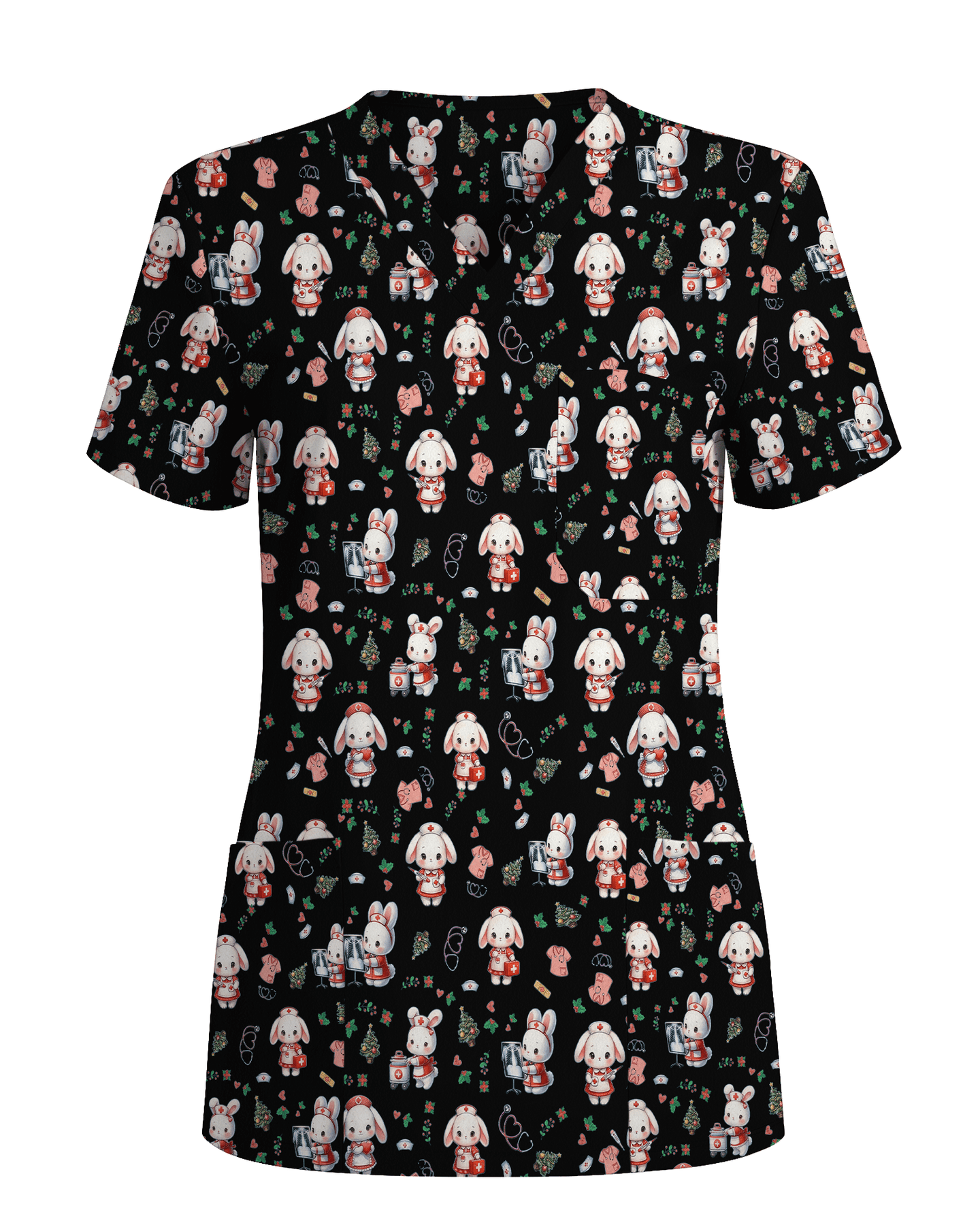 Cute Christmas Bunny Medical Scrub Top - Scrubloop