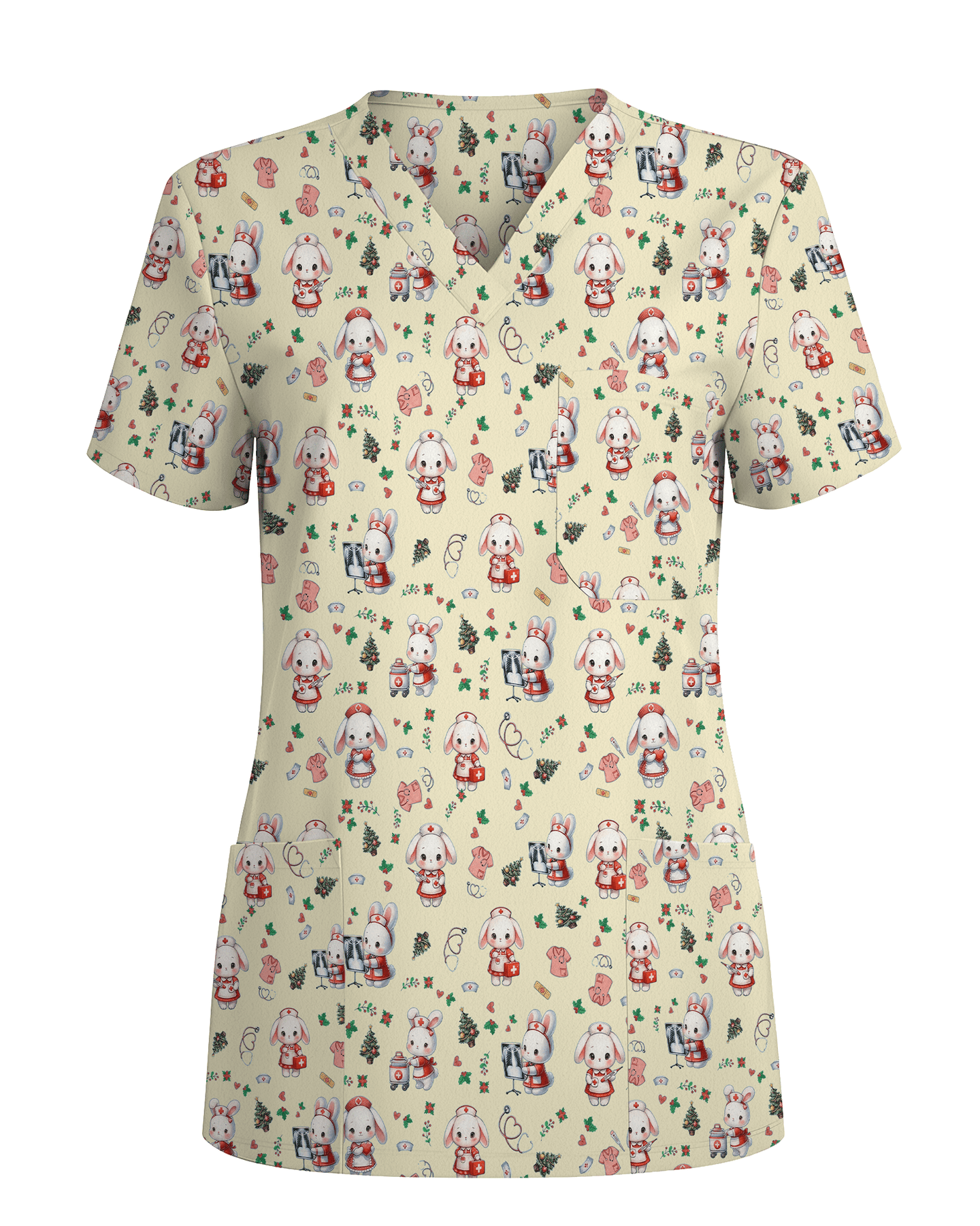 Cute Christmas Bunny Medical Scrub Top - Scrubloop