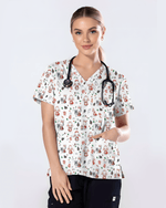 Cute Christmas Bunny Medical Scrub Top - Scrubloop
