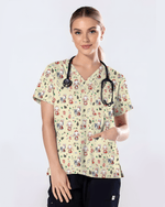 Cute Christmas Bunny Medical Scrub Top - Scrubloop