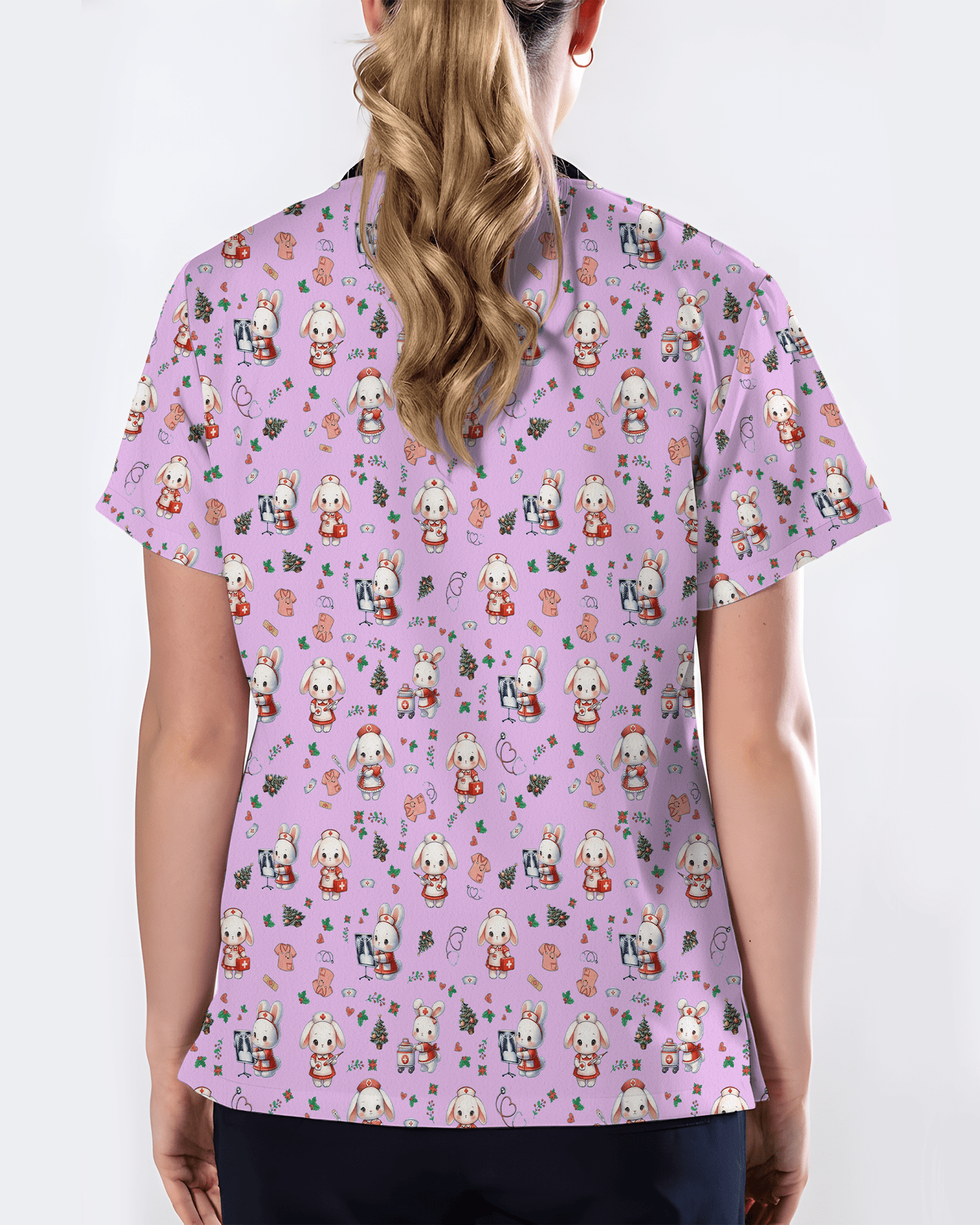 Cute Christmas Bunny Medical Scrub Top - Scrubloop