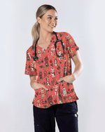 Cute Christmas Dog Breeds Medical Scrub Top - Scrubloop