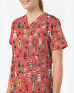 Cute Christmas Dog Breeds Medical Scrub Top - Scrubloop