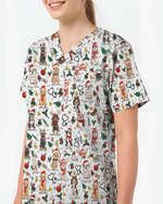 Cute Christmas Dog Breeds Medical Scrub Top - Scrubloop
