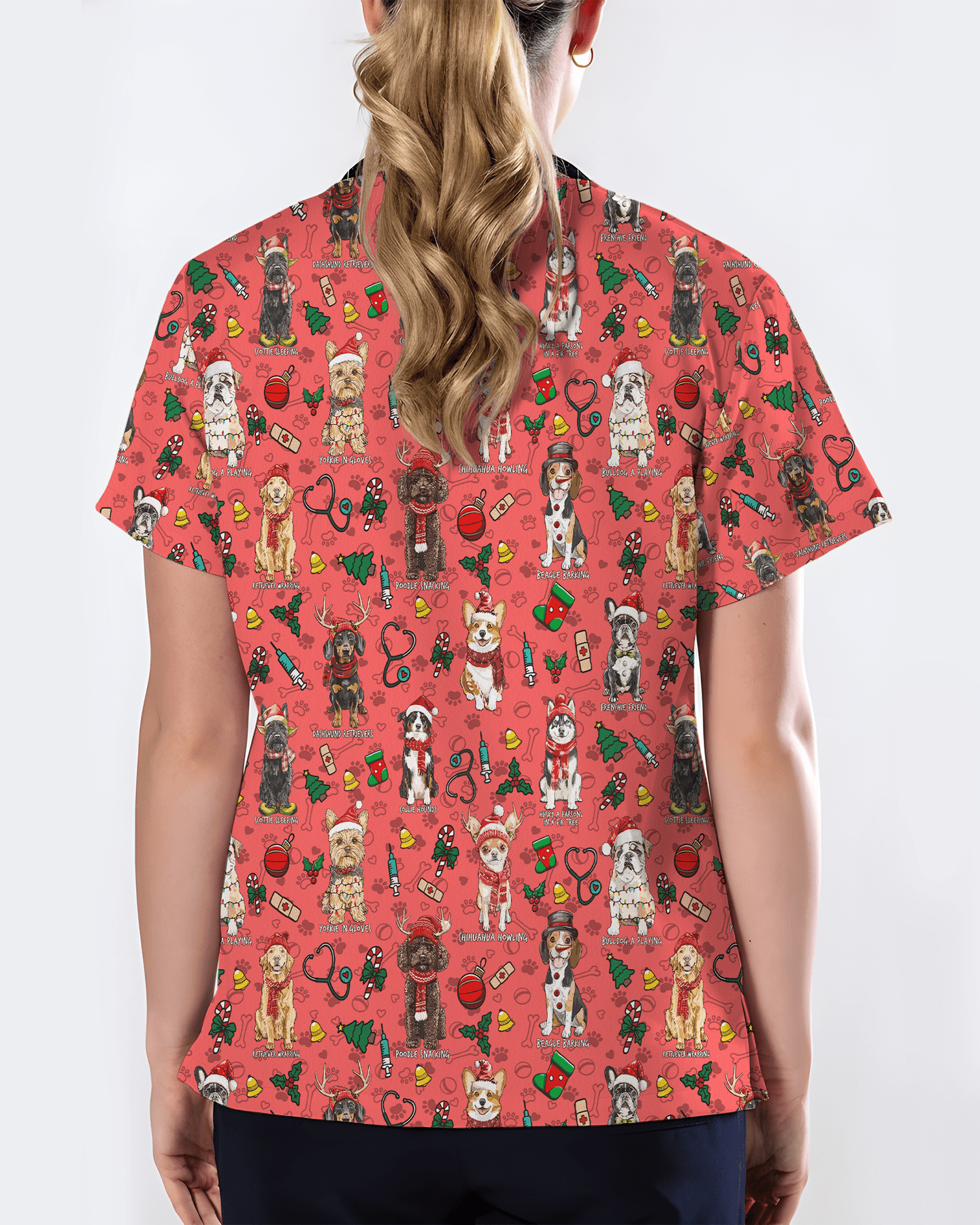 Cute Christmas Dog Breeds Medical Scrub Top - Scrubloop