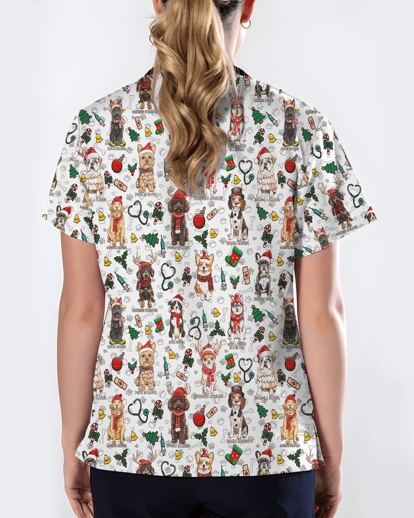 Cute Christmas Dog Breeds Medical Scrub Top - Scrubloop
