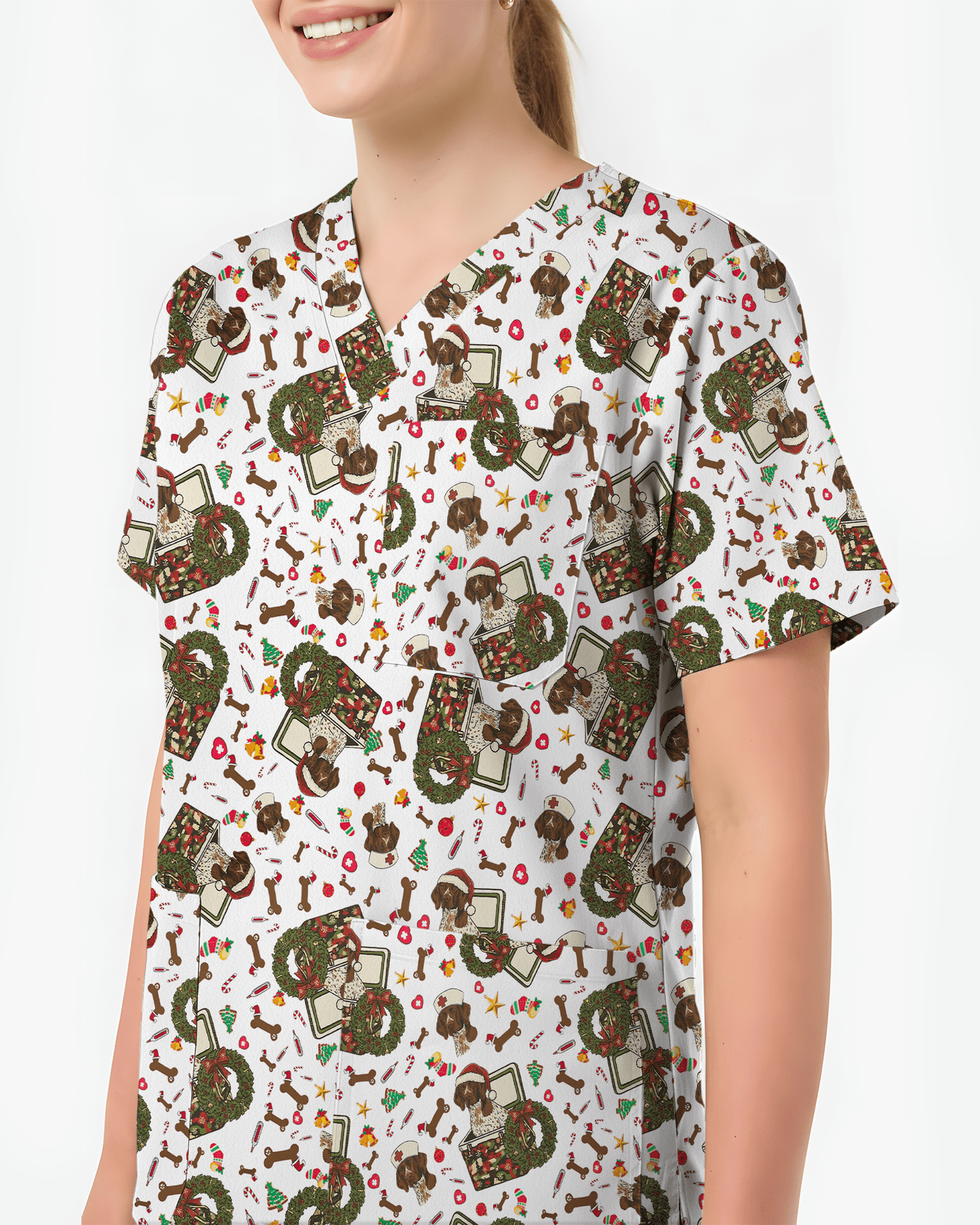 Cute Christmas Dog Medical Scrub Top - Scrubloop