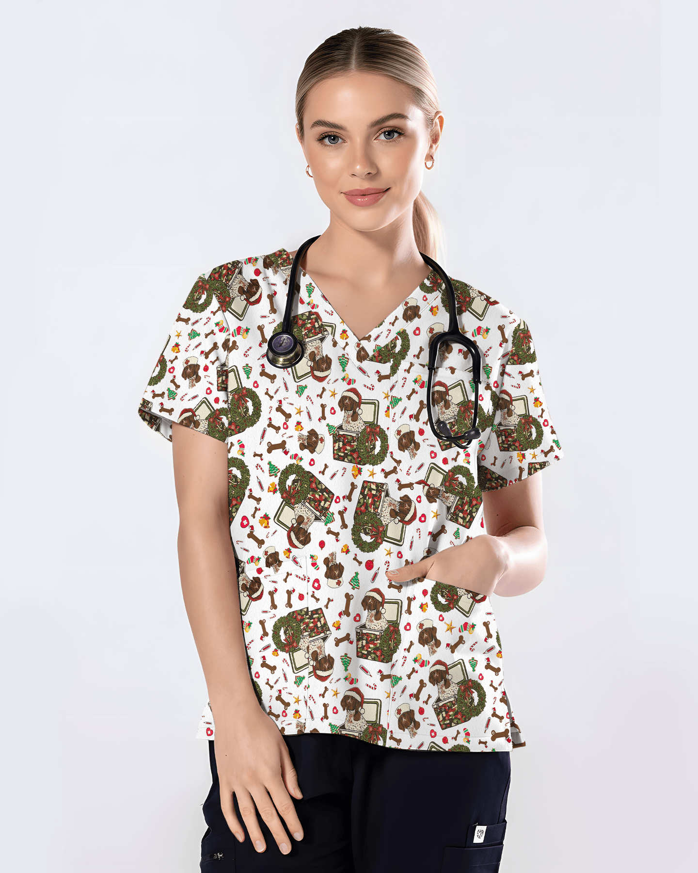 Cute Christmas Dog Medical Scrub Top - Scrubloop