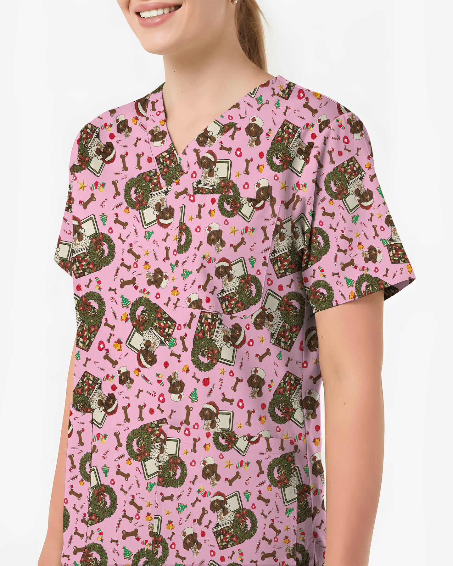 Cute Christmas Dog Medical Scrub Top - Scrubloop