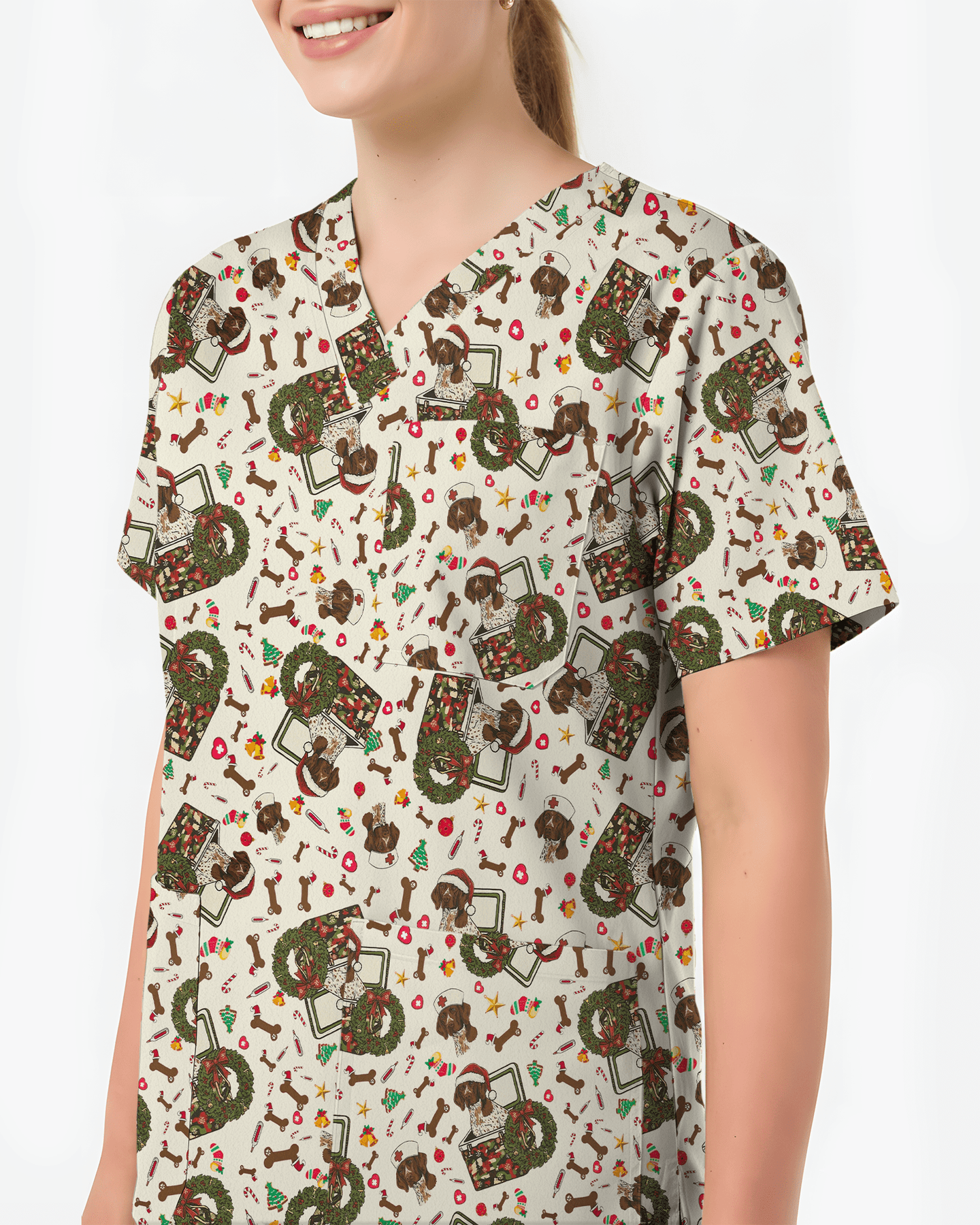 Cute Christmas Dog Medical Scrub Top - Scrubloop