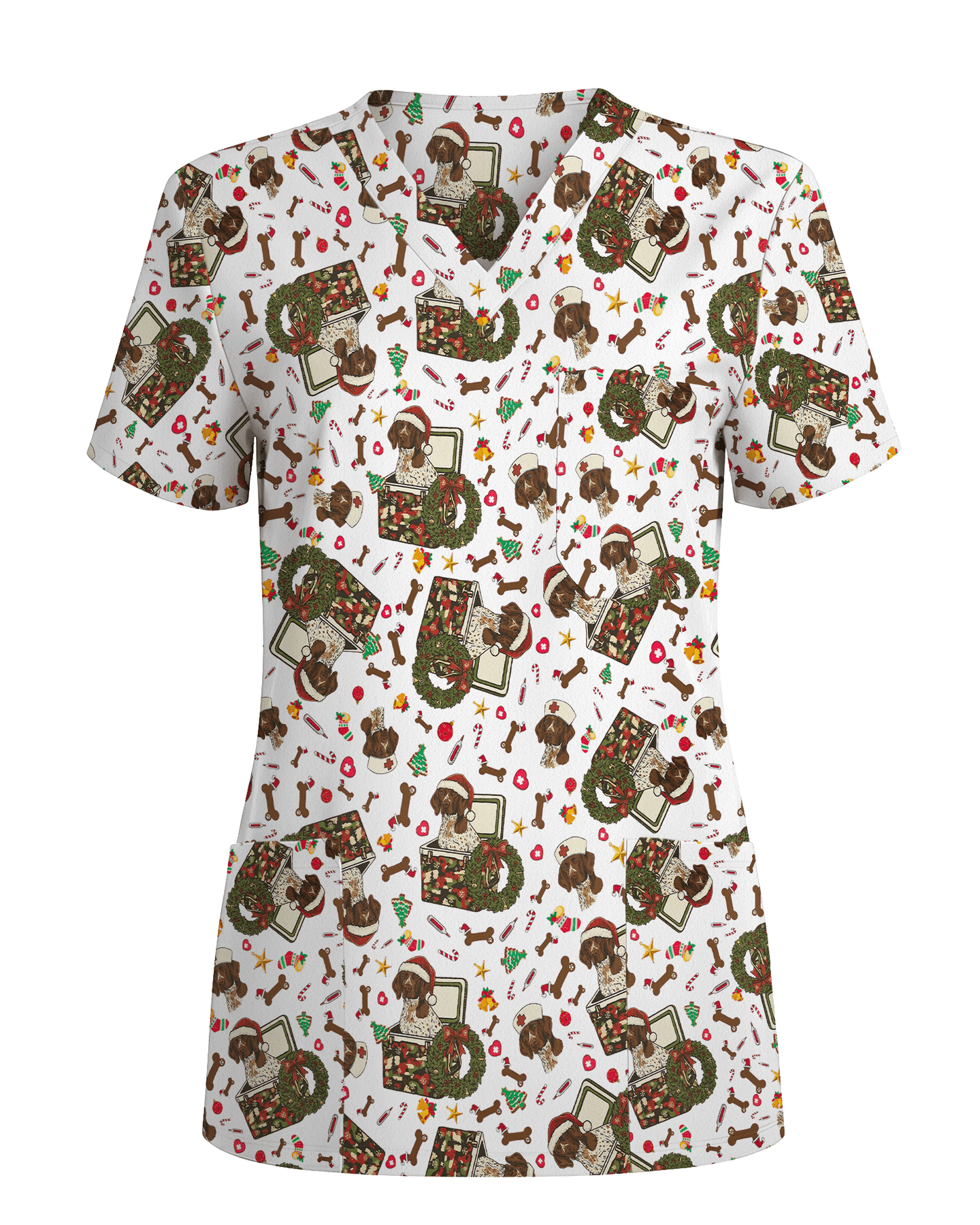 Cute Christmas Dog Medical Scrub Top - Scrubloop