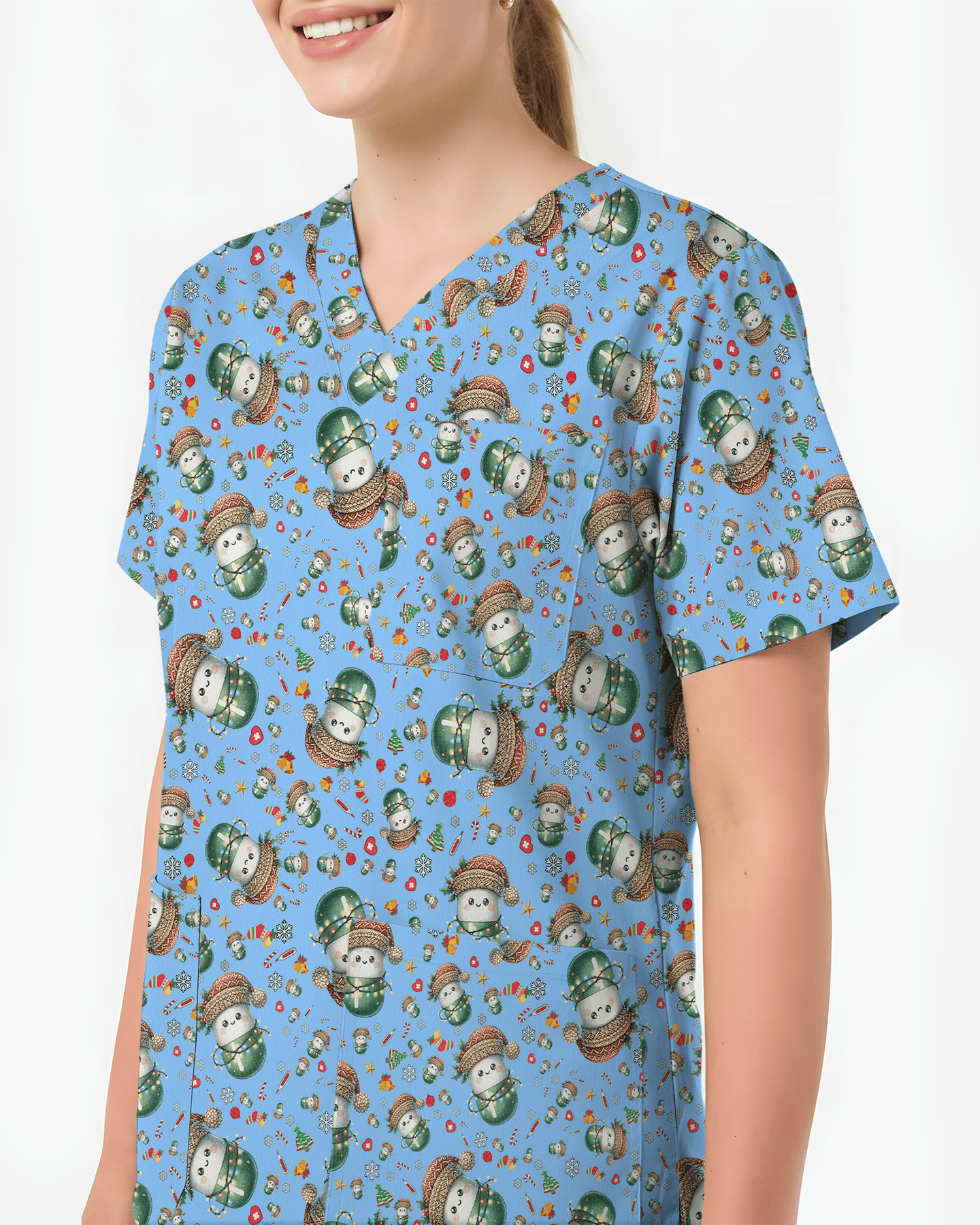 Cute Christmas Pill Capsule Nursing Scrub Top - Scrubloop