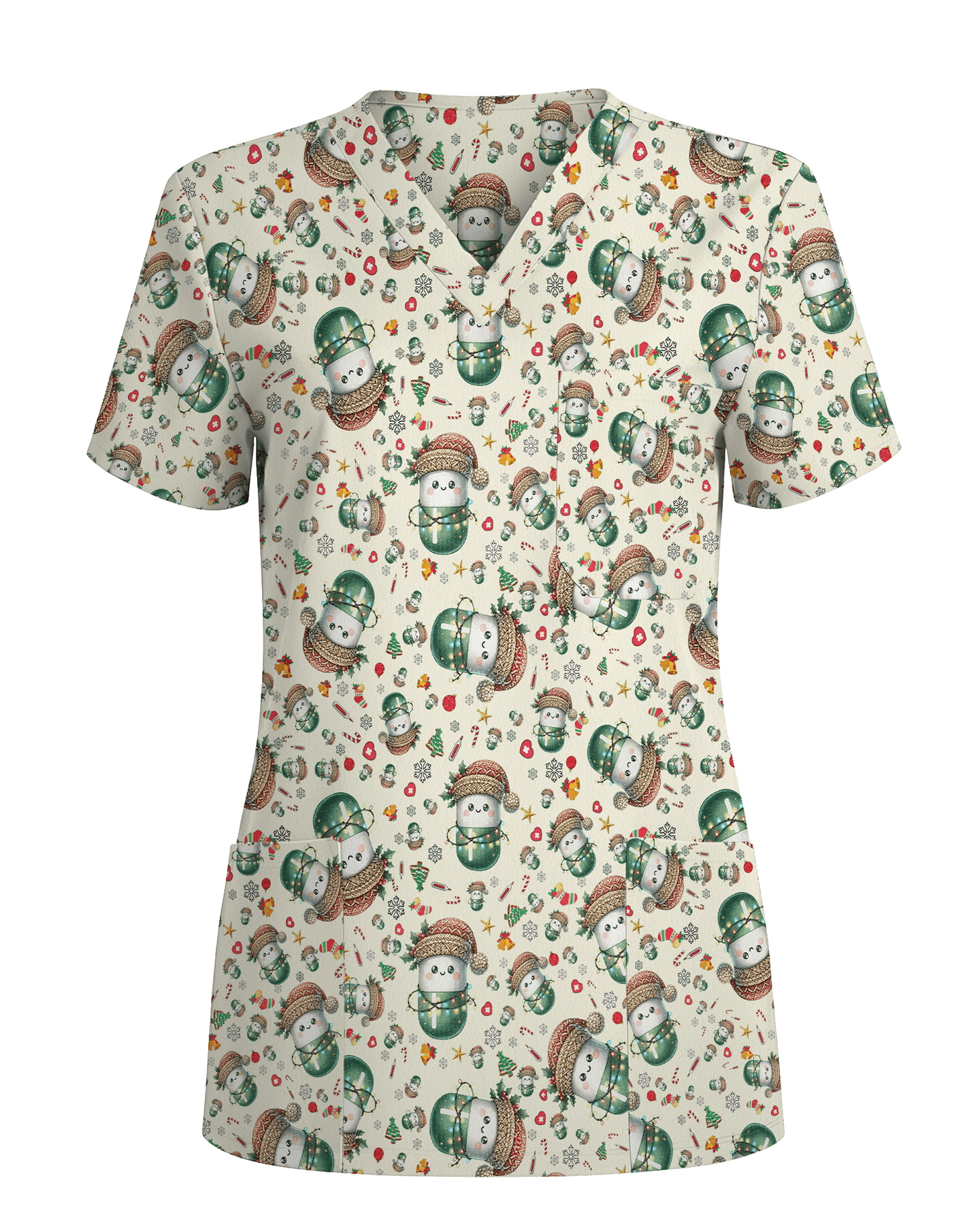 Cute Christmas Pill Capsule Nursing Scrub Top - Scrubloop