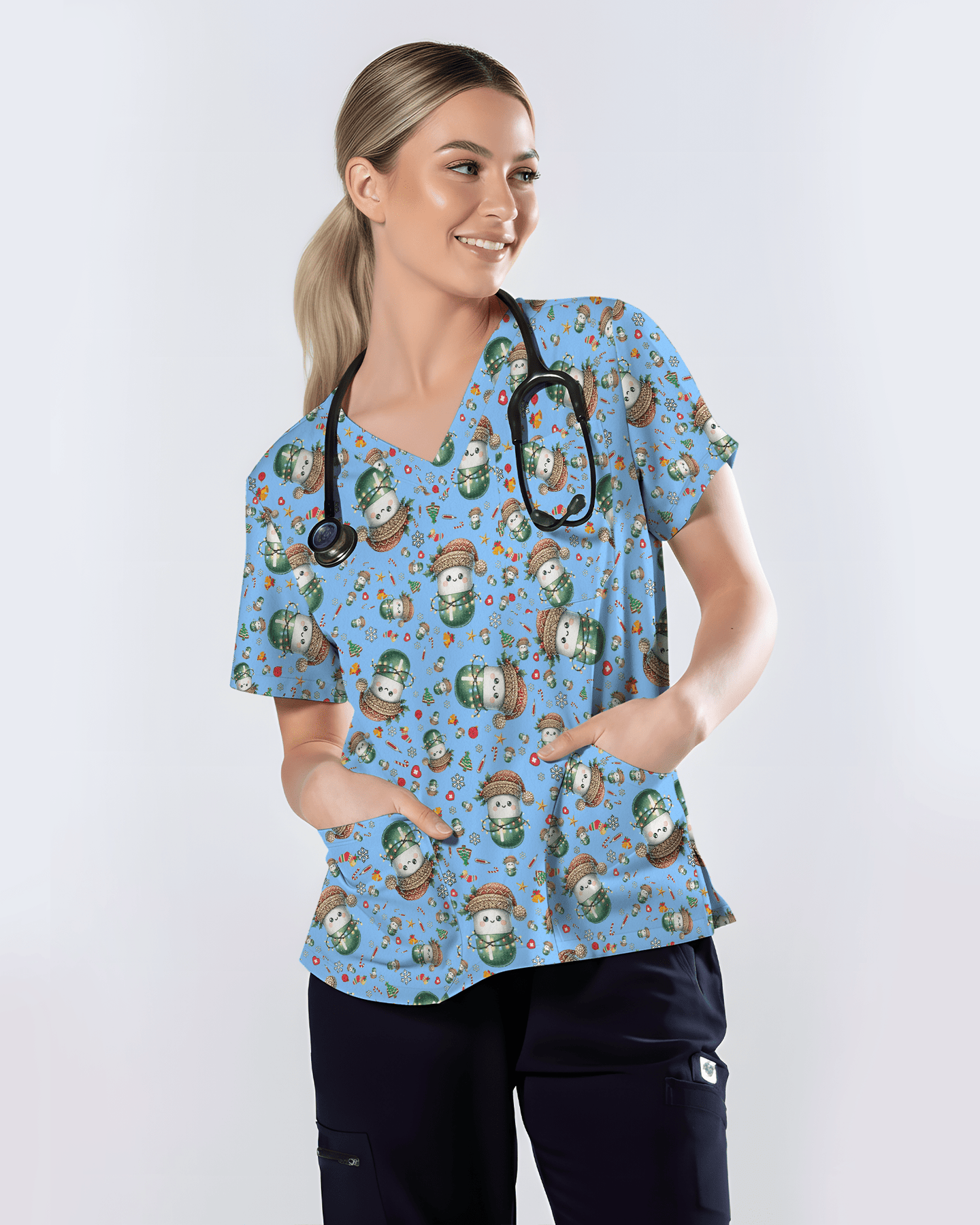 Cute Christmas Pill Capsule Nursing Scrub Top - Scrubloop