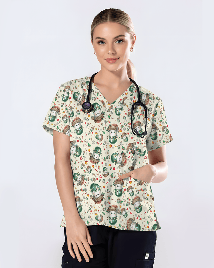Cute Christmas Pill Capsule Nursing Scrub Top