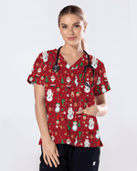 Cute Christmas Rudolph & Santa Medical Scrub Top - Scrubloop