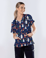 Cute Christmas Rudolph & Santa Medical Scrub Top - Scrubloop