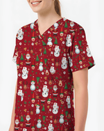 Cute Christmas Rudolph & Santa Medical Scrub Top - Scrubloop