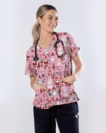 Cute Christmas Rudolph & Santa Medical Scrub Top - Scrubloop