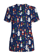 Cute Christmas Rudolph & Santa Medical Scrub Top - Scrubloop