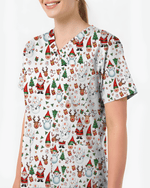 Cute Christmas Rudolph & Santa Medical Scrub Top - Scrubloop