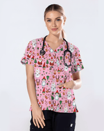 Cute Christmas Rudolph & Santa Medical Scrub Top - Scrubloop