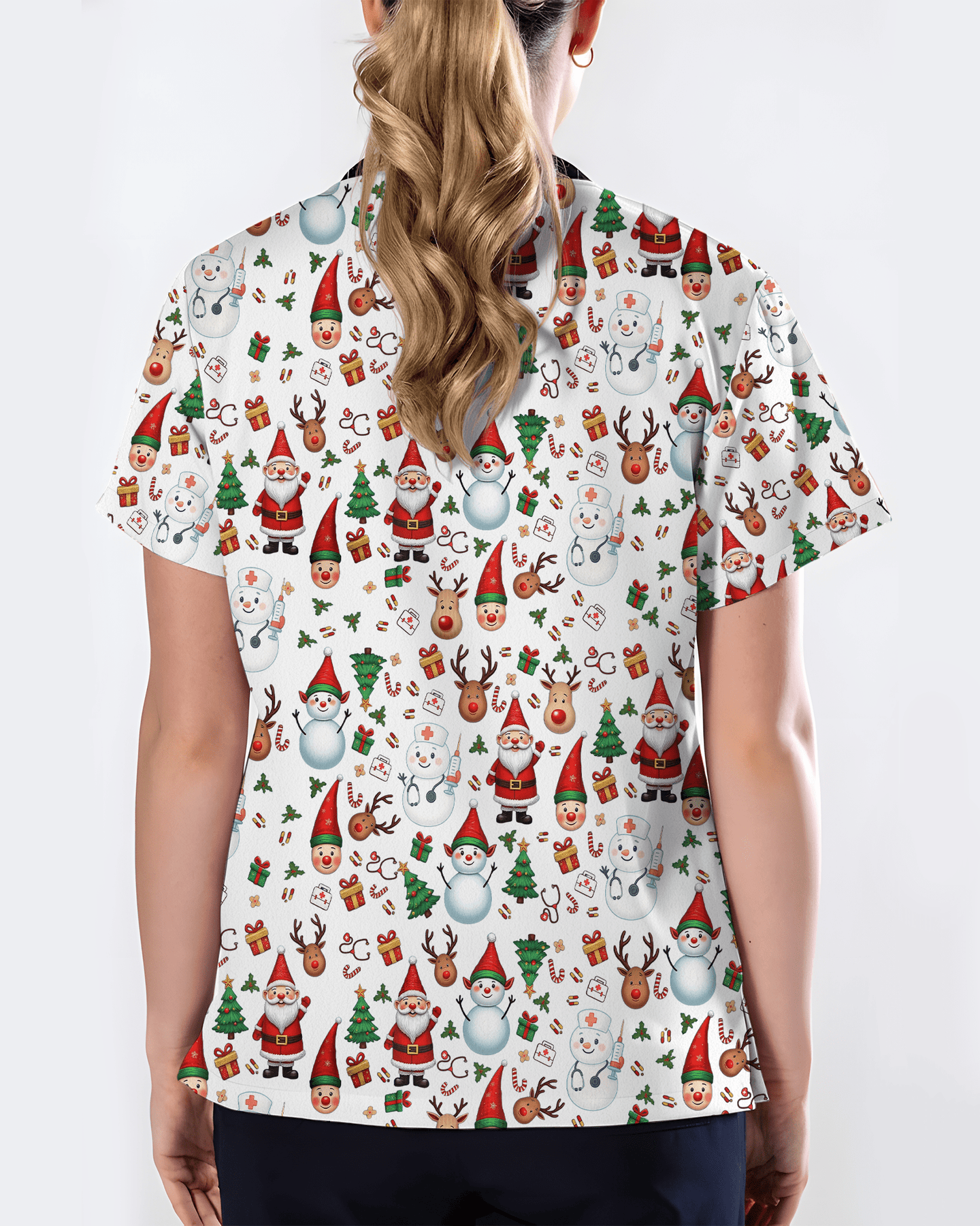 Cute Christmas Rudolph & Santa Medical Scrub Top - Scrubloop