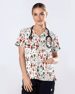 Cute Christmas Rudolph & Santa Medical Scrub Top - Scrubloop