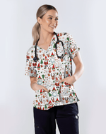 Cute Christmas Rudolph & Santa Medical Scrub Top - Scrubloop