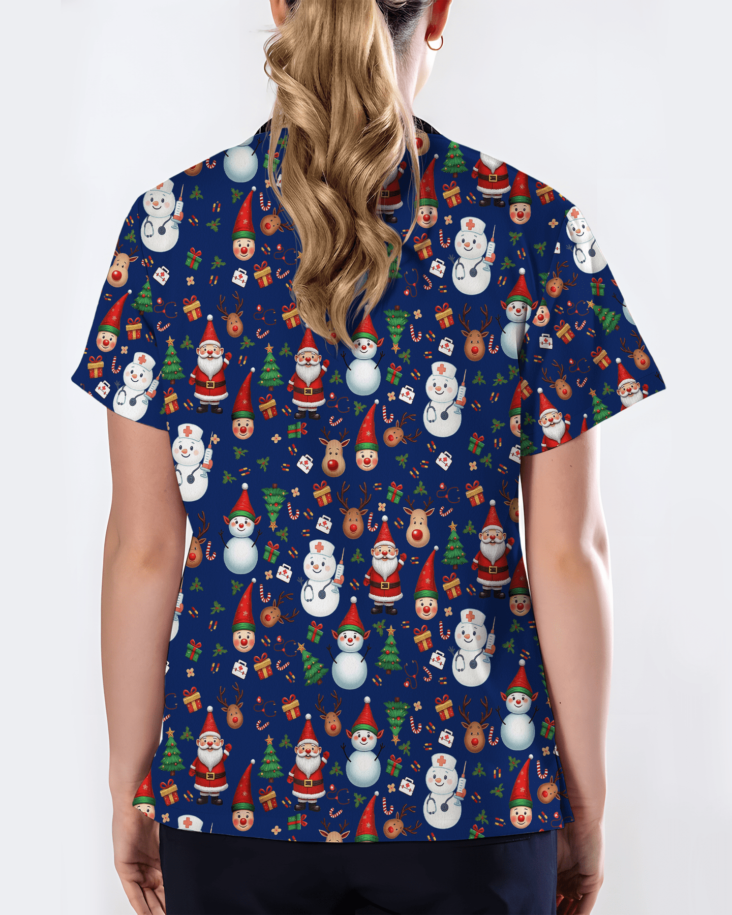 Cute Christmas Rudolph & Santa Medical Scrub Top - Scrubloop